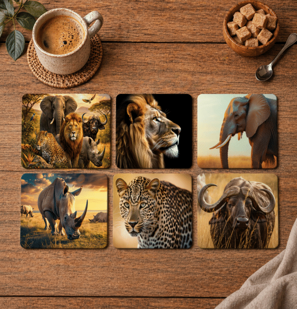 Big Five Coasters - Set of 6 - 10cm x 10cm - Steglio