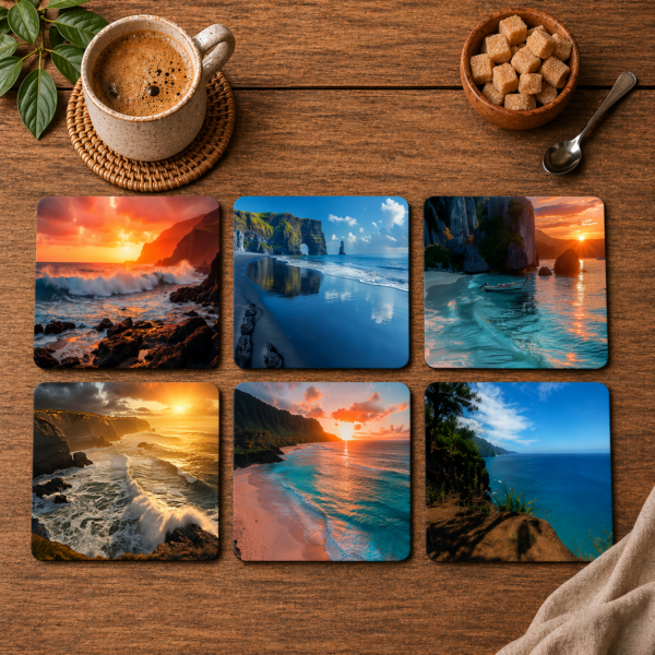 Ocean Views Coasters - Set of 6 - 10cm x 10cm - Steglio